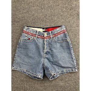 Vintage Tommy Hilfiger Shorts Womens 4 Blue Denim High Rise Flag Logo 90s